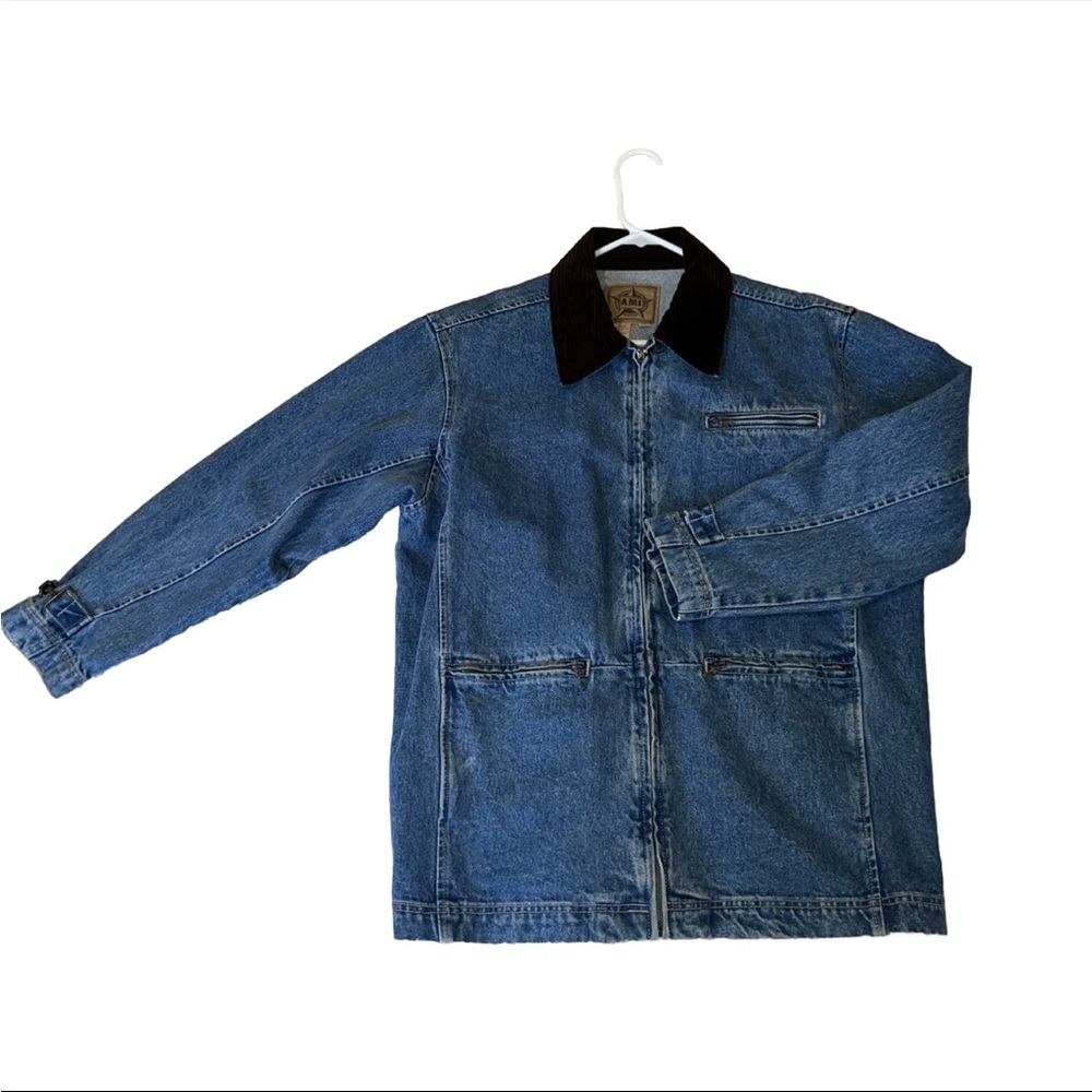 Vintage 90s AMI Women’s Denim Chore Jacket With Corduroy Collar Size L